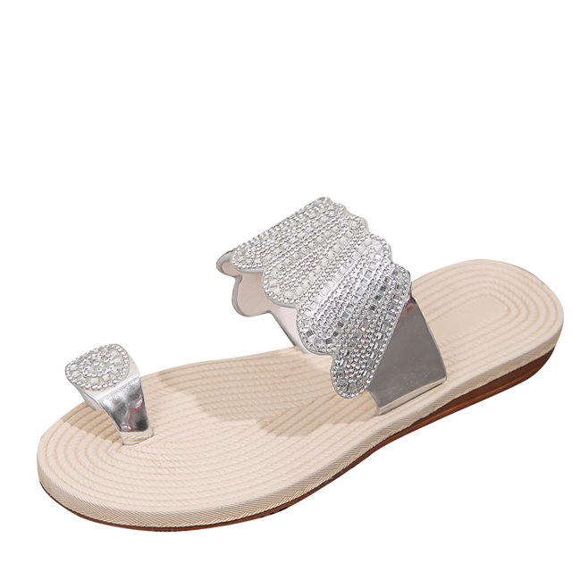 Hyknon Sandals for Women Summer Large Size Rhinestones With Flat Slippers Arch Support Comfortable Sandals