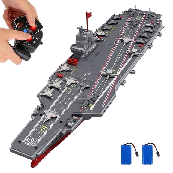 RC Boats for Kids 8-12, 16-inch Warship Battleship Aircraft Carrier with 2 Rechargeable Batteries, 15mph High Speed Remote Control Military Ship