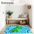 thumbnail image 3 of ODIKA 5'x7' Machine Washable Non-Slip Area Rug, Playful Cartoon Crocodile with Whimsical Water Ripples High Traffic Rug with Pad, Blue, 720511, 3 of 8