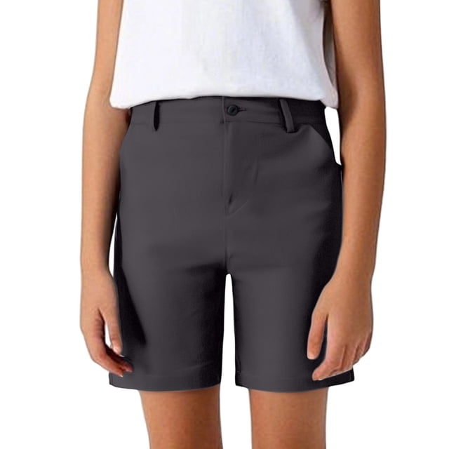 TIEVOSA Summer Boys' Large Sized Suit Shorts in Solid Color with Buttons Casual and Formal Five Inch Mid Length Pants for School Performance Pants for 15-16 Years(Grey)
