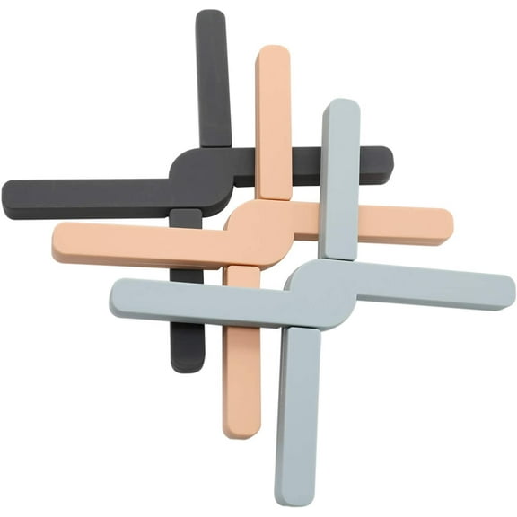 Heldig 3 Pack Non-slip Thick Foldable Silicone Trivets, Heat-Resistant Folding Pad, Eco Expanding Silicone Pot Holder, Hot Pad, Collapsible Cross Design Save Much Space for KitchenB