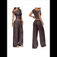 thumbnail image 3 of Conjuntos de Dos Piezas para Mujer, Top Corto Informal de un Solo Hombro, Pantalones Anchos y Conjuntos Y2K A Juego. Marrón M, 3 of 7