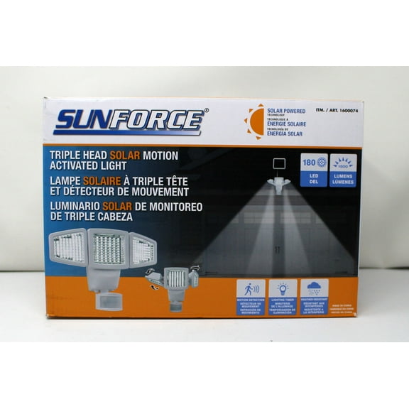 Sunforce Weather Resistant Triple Head Solar Motion Activated Light, 180 LED, 1500 Lumens, 0.79 lbs