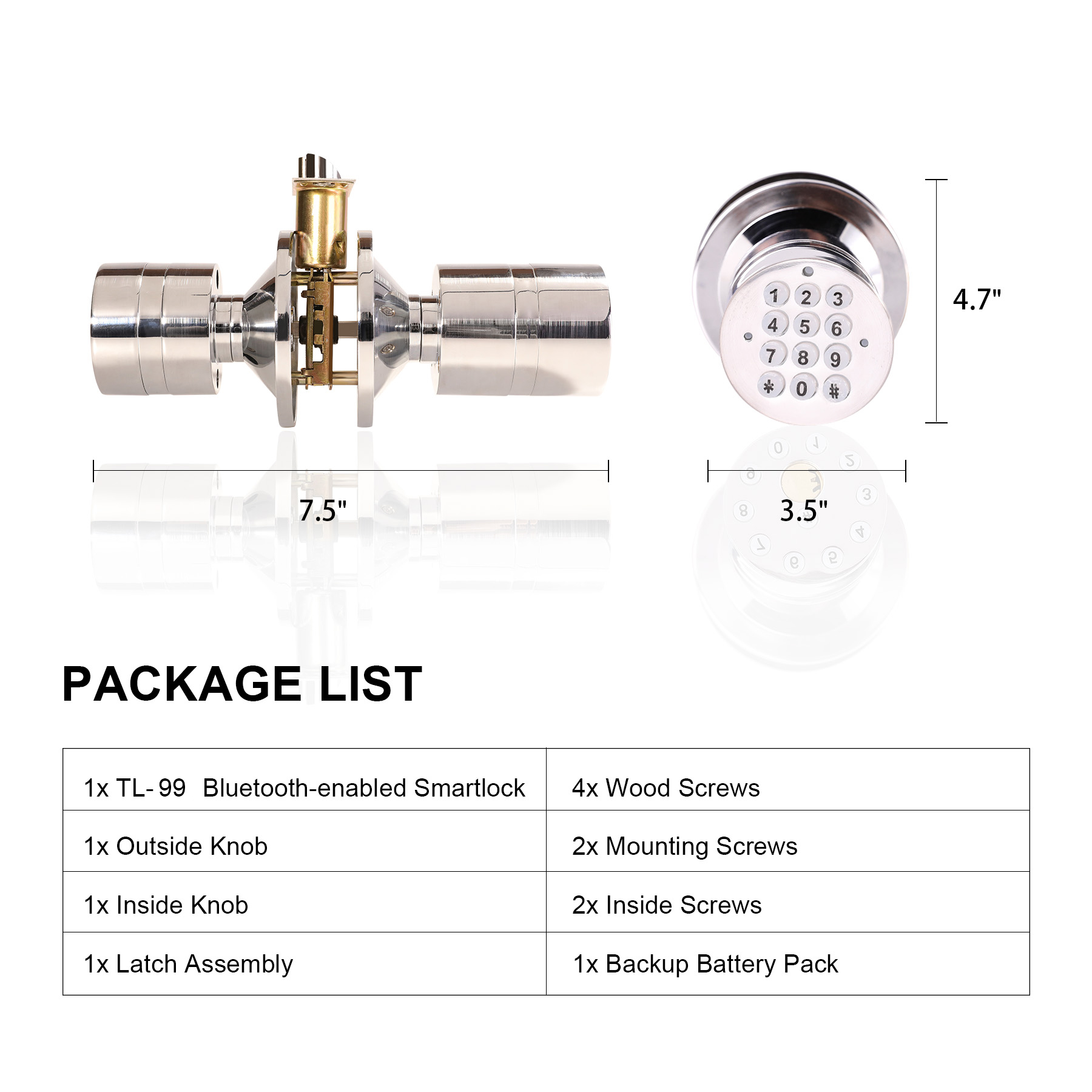 Electric Keyless Smart Lock with Key Pad Backup Security Silver