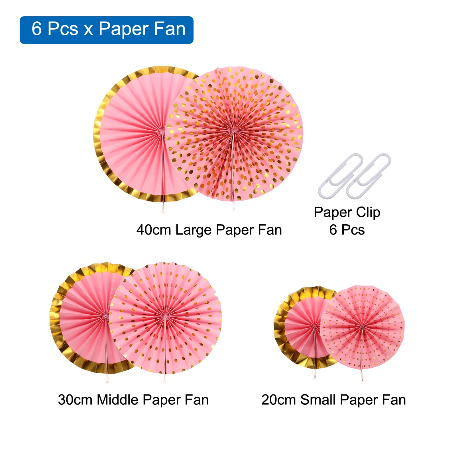 Unique Bargains Paper Garlands Decoration Hanging Paper Fans Set Pink Gold