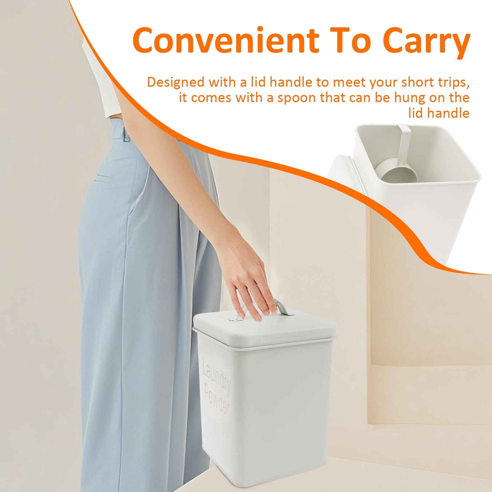 FUYGRCJ Washing Powder Storage Box, 3L Metal Laundry Detergent Storage Container, Laundry Powder Container Bin with Handle Lid Spoon for Laundry Room Travel