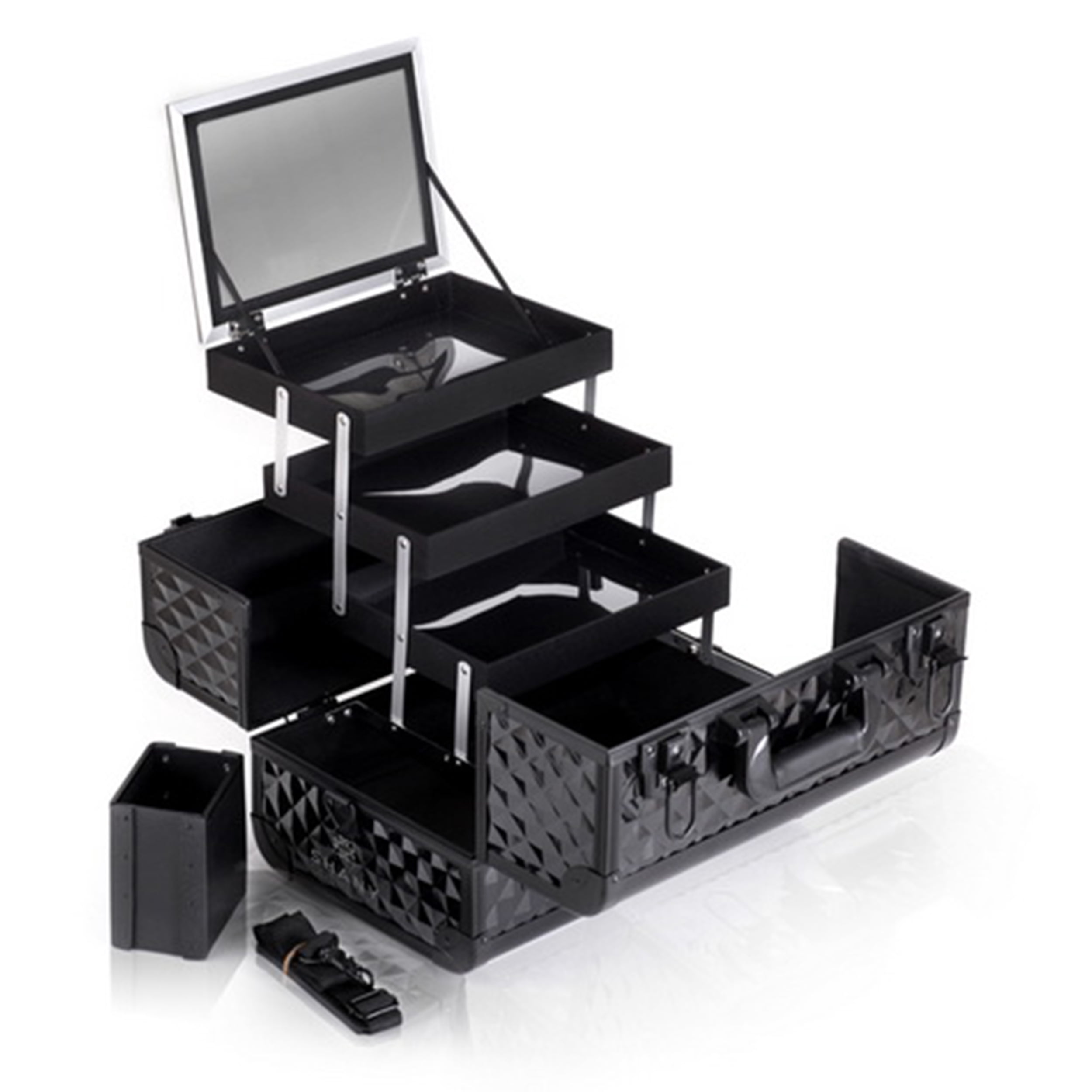SHANY Premier Fantasy Professional Makeup Train Case Cosmetic Box Portable Make up Case Organizer Jewelry storage with Locks, 3 Trays , Makeup Brush Holder and Cosmetics Mirror - Onyx Black