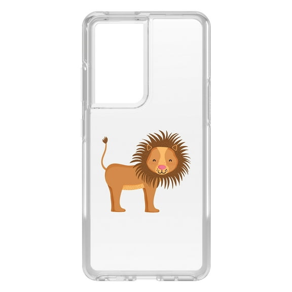 DistinctInk Clear Shockproof Hybrid Case for Galaxy S21 ULTRA 5G (6.8" Screen) - TPU Bumper Acrylic Back Tempered Glass Screen Protector - Cute Cartoon Lion