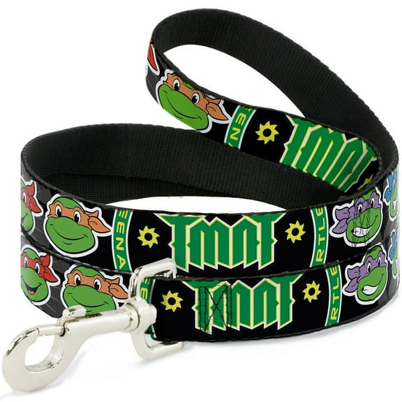 Nickelodeon Pet Leash, Dog Leash, Ninja Turtles Group Faces TMNT Ninja Star Black Green, 4 Feet Long 0.5 Inch Wide