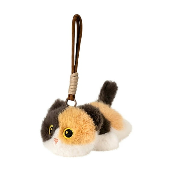 Cute Plush Toy Stuffed Animal Calico Cat Keychain - 7 Inch Soft Fluffy Plushie With Sturdy Strap, Realistic Colorful Fur, Bright Eyes - For Kids S, Backpack Decor, Key