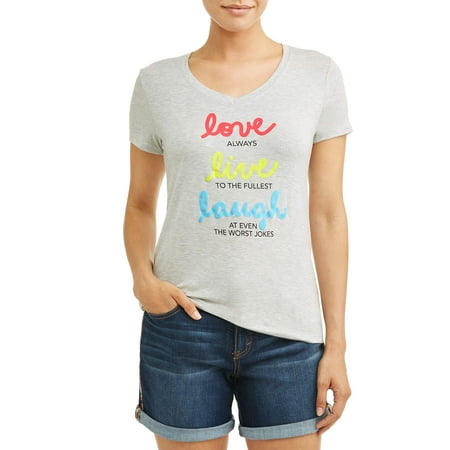 EV1 from Ellen DeGeneres Women's Love Live Laugh V Neck Tee