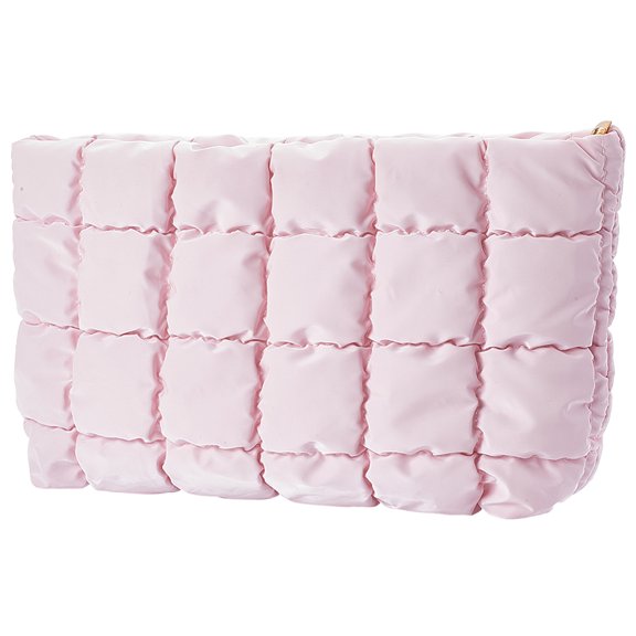 Puffy Cosmetic Bag Quilted Makeup Bag Leather Make Up Bag Zipper Toiletry Bag Makeup Pouch Purse Portable Travel Capacity Organizer