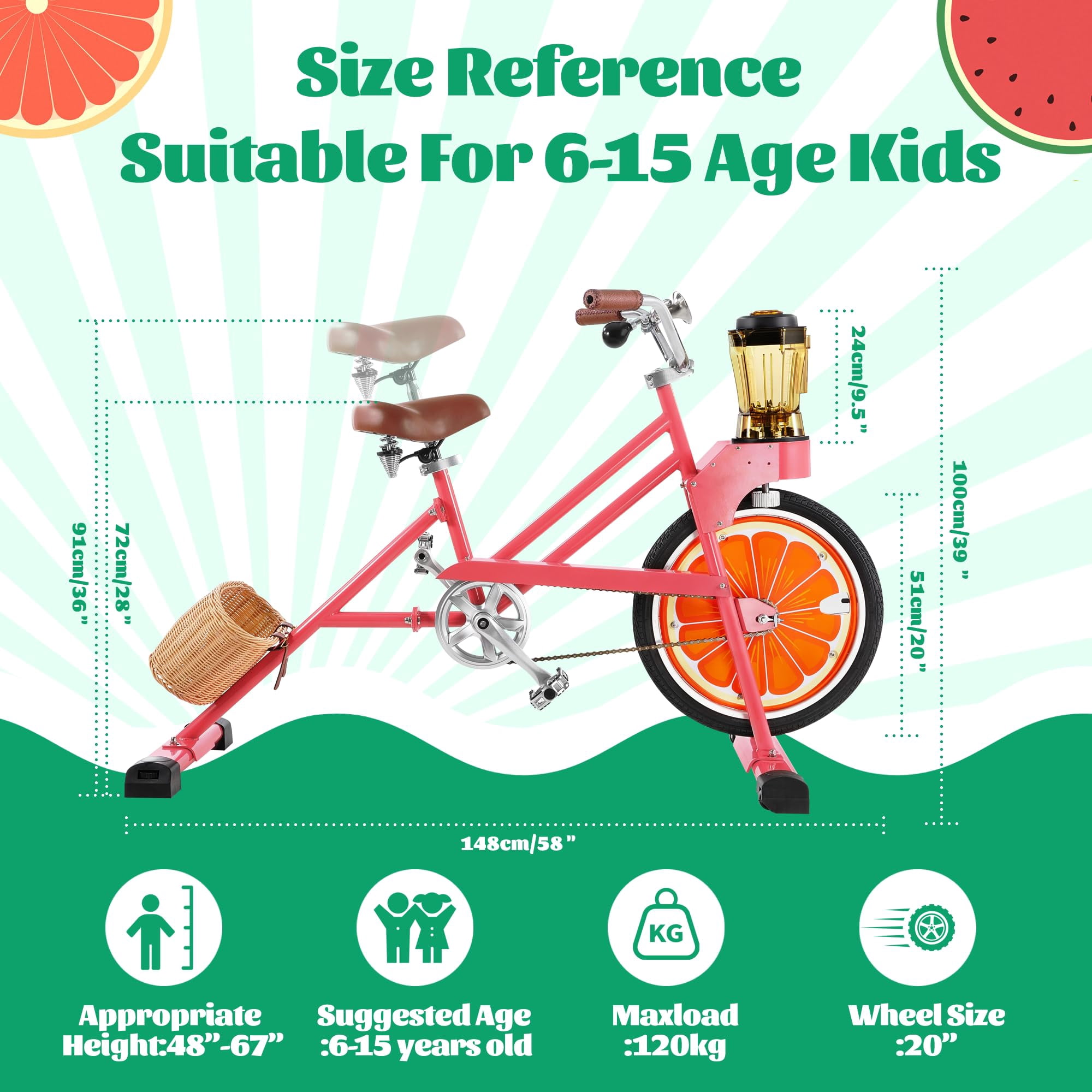 Kids Blender Bike Stationary Bicycle with Fruit Juicer & Smoothie Maker for Children 6-15, Indoor Outdoor School Party Activities, Pink