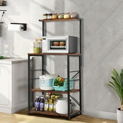 4-Tier Kitchen Bakers Rack with Hutch Microwave Oven Stand Industrial Kitchen Cart Utility Storage Shelf Rack Free Standing Coffee Station Rustic Brown