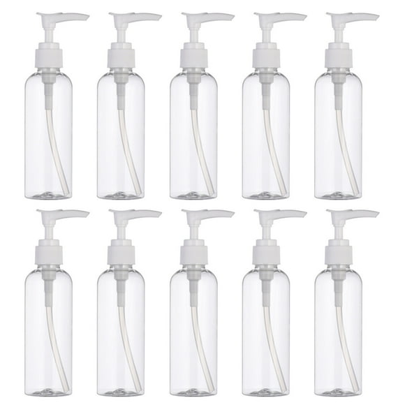 CIMAXIC 10 Pcs 100ml Plastic Empty Bottles Empty Shampoo Pump Bottles Lotion Dispenser for Travel Outdoor Camping Business Trip (Transparent),5.83"X1.54"X1.54"