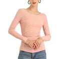 thumbnail image 6 of MODA NOVA Junior's Ruched Stretchy Crew Neck Slim Fit Basic Tops Pink S, 6 of 7