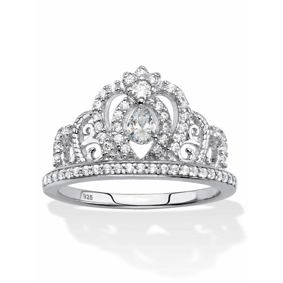 PalmBeach Jewelry Pear-Cut Cubic Zirconia Crown Ring .51 TCW in Gold-Plated or Sterling Silver