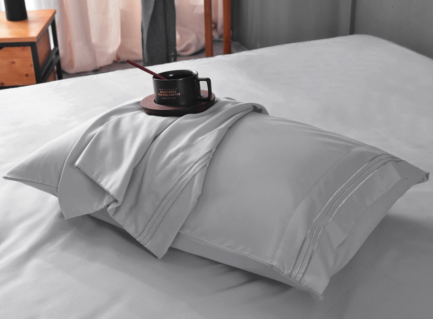 6 Piece Derived Rayon Bamboo Sheets,Bamboo Sheet Set -Deep Pockets,Moisture Wicking, Softer Than Cotton- 1 Fitted Sheet, 1 Flat, 4 Pillowcases-Queen Size-Light Gray