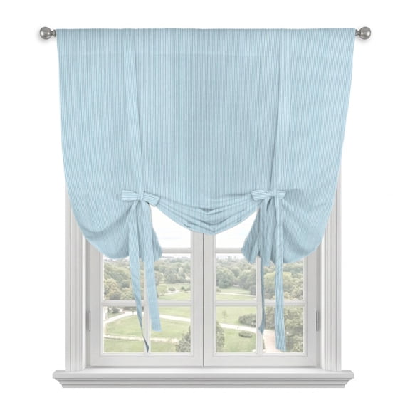 Sky Blue Thin Lines Tie Up Curtains for Windows, Adjustable Balloon Window Shades, Modern Striped Minimalist Kitchen Window Treatments Farmhouse Short Curtains with Rod Pocket 42"x45"