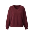 thumbnail image 4 of Hurxie Womens V Neck Cropped Sweatshirt Casual Pullover Tops Cropped Length with Chest Pocket Drop Shoulder Casual Fall Style Wine,M, 4 of 6