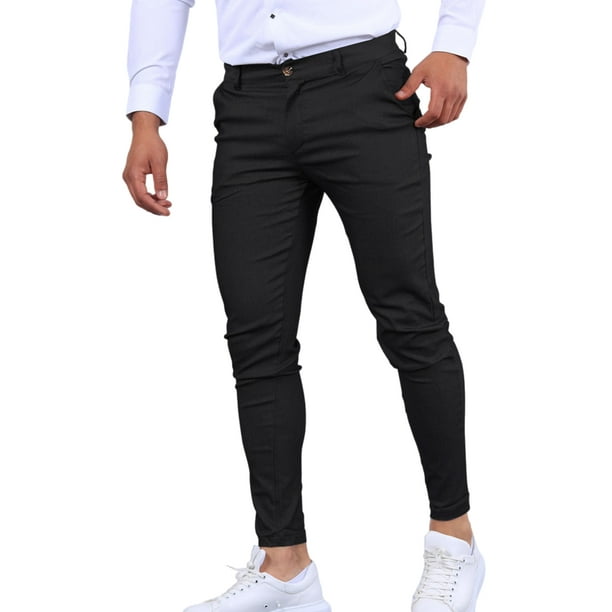 Mens skinny dress pants black 2025