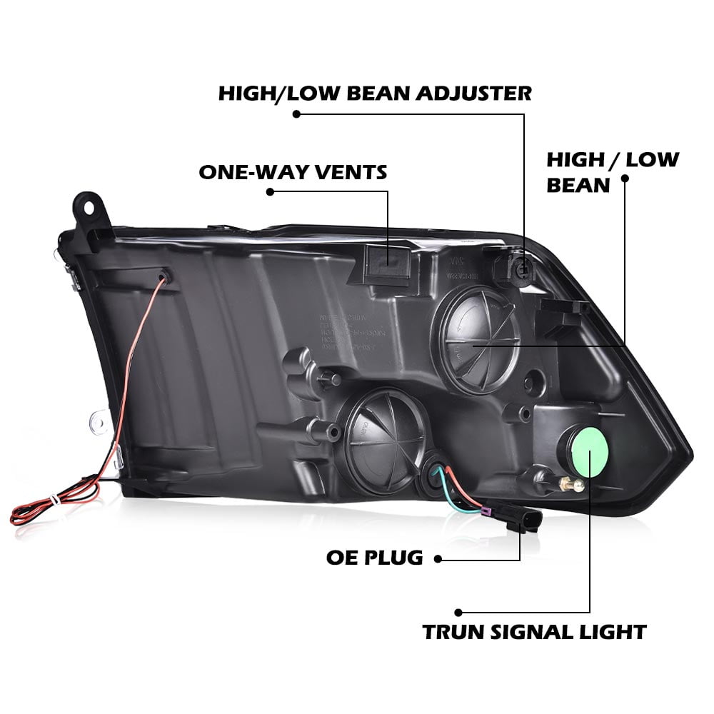 PIT66 LED Headlight Fit for 2009-2018 Dodge Ram 1500 Clear Lens Chrome Housing Clear Reflector