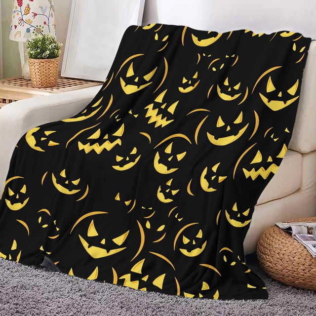 Manta de franela con estampado de calabazas de Halloween | Manta cálida para cama, sofá y sala de estar | Tejido suave y agradable al tacto | Decoración de temporada para el hogar y la oficina