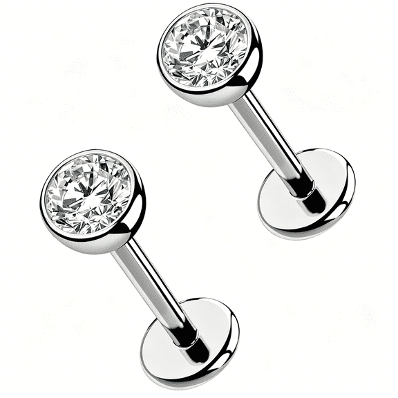 DESIGNICE 2Pcs 20G/18G/16G G23 Titanium Threadless Nose Stud Earrings Flat Back Tiny Cz Small Nose Cartilage Tragus Conch Labret Medusa Monroe Piercing Jewelry for Women Men