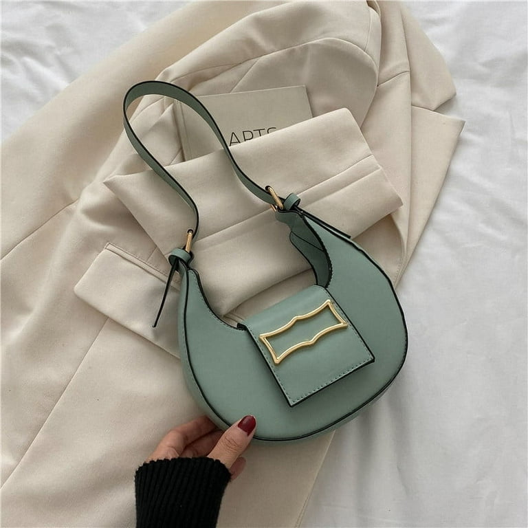 Trendy Solid Color Underarm Bag Stylish Zipper Crescent Bag