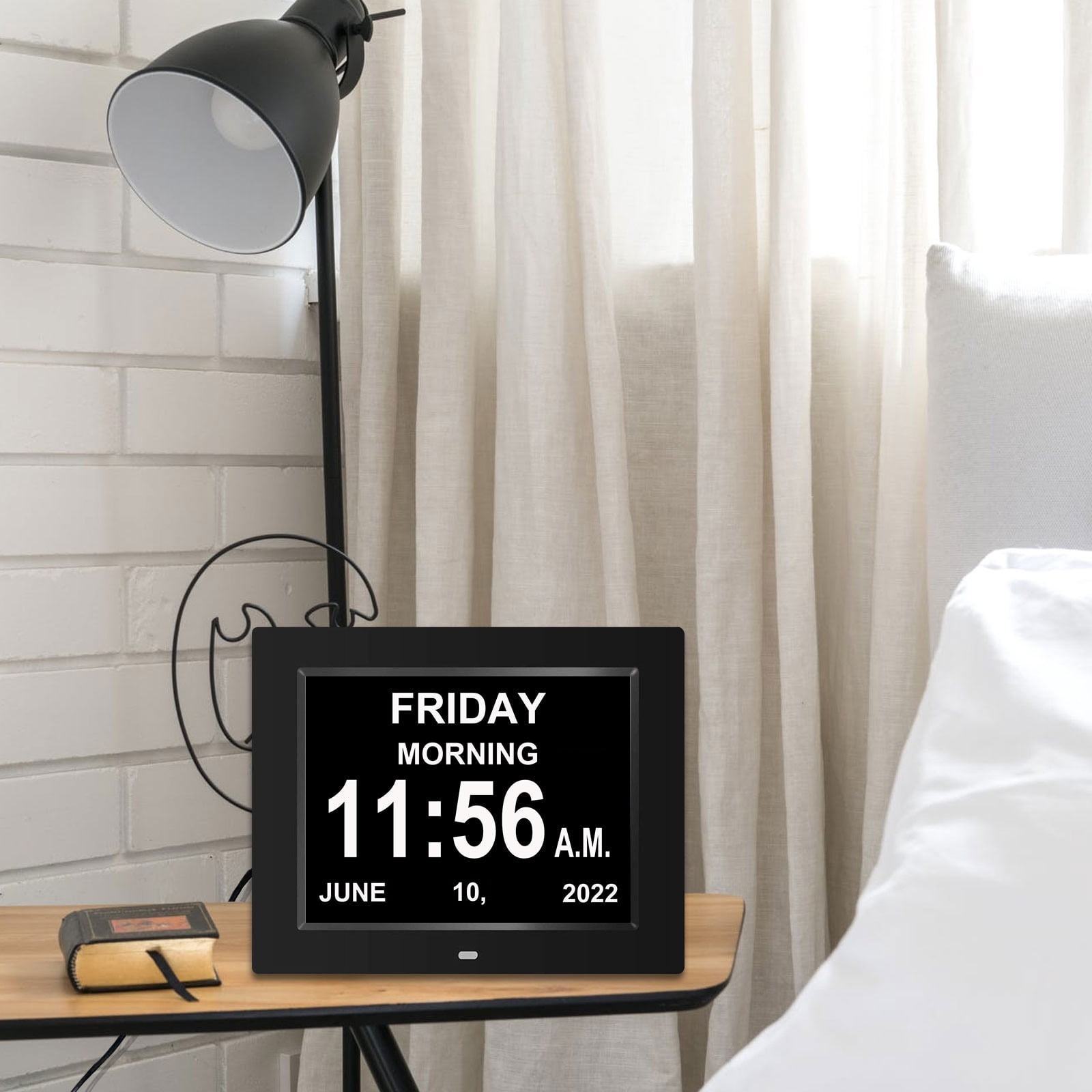 Pokanic Digital Calendar Date Multi Alarm Clock 8 inch Large Display Auto-Dimming Electic Desk Table Wall Mount Office, Home, Kitchen, Room, School, Bedroom, Living Room (Black)