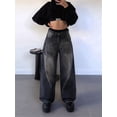 thumbnail image 2 of Women'S Wide Leg Jeans Distress Mid Waist Denim Pants Vintage Y2K Trousers Black L, 2 of 5