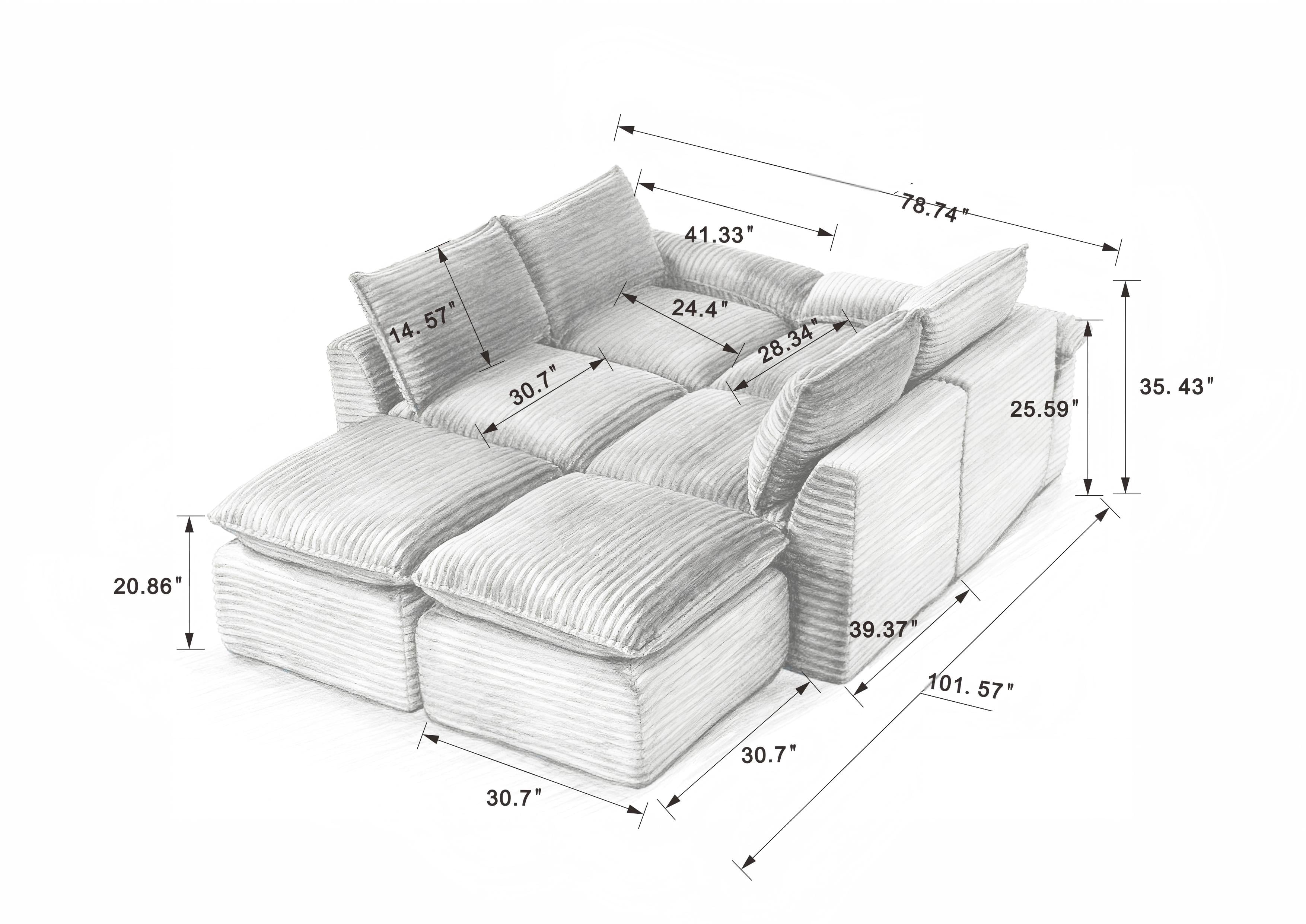 MAYEERTY Modern Modular Corduroy Sofa, White Cloud-Soft Sectional Couch for Apartment