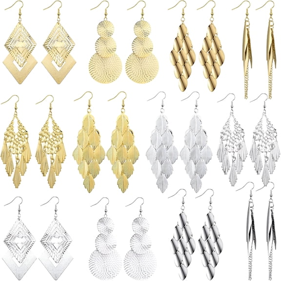 DESIGNICE 12 Pairs Drop Dangle Earrings Set Bohemian Long Fringed Metal Vintage Statement Earring Gifts for Women