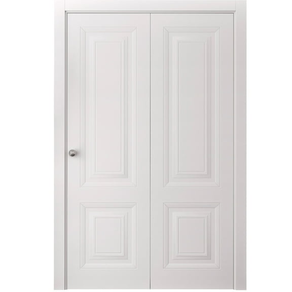 Sliding Closet Bi-fold Doors 36 x 80 inches | SELECT 2249 White | Sturdy Tracks Moldings Trims Hardware Set | Wood Solid Bedroom Wardrobe Doors