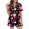 thumbnail image 3 of KKBOTIVE Satin Silk Valentine's Day Pajamas Set for Women Heart Print Short Sleeve Tops and Shorts 2 Piece Outfits Sleepwear Soft Cozy Loungewear for Womens ( 10-Black Size: M ), 3 of 6