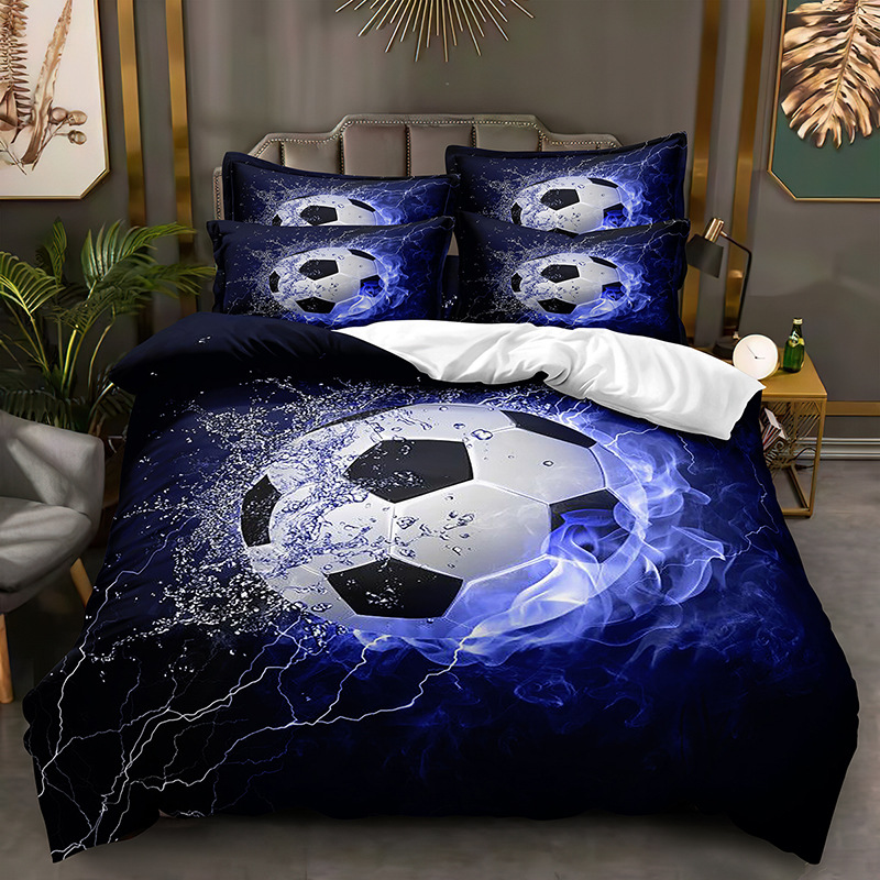 Soccer Ball Bedding Set 3D Geometric Football Duvet Cover for Kids Boys