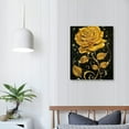 thumbnail image 4 of Chilfamy   Golden Yellow Flowers Canvas Wall Art for Bedroom Bathroom Living Room Wall Decoration Framed Brass Color Rose Wall Decor for Home Kitchen Wall Black Gold Floral Prints 12x16 in, 4 of 5