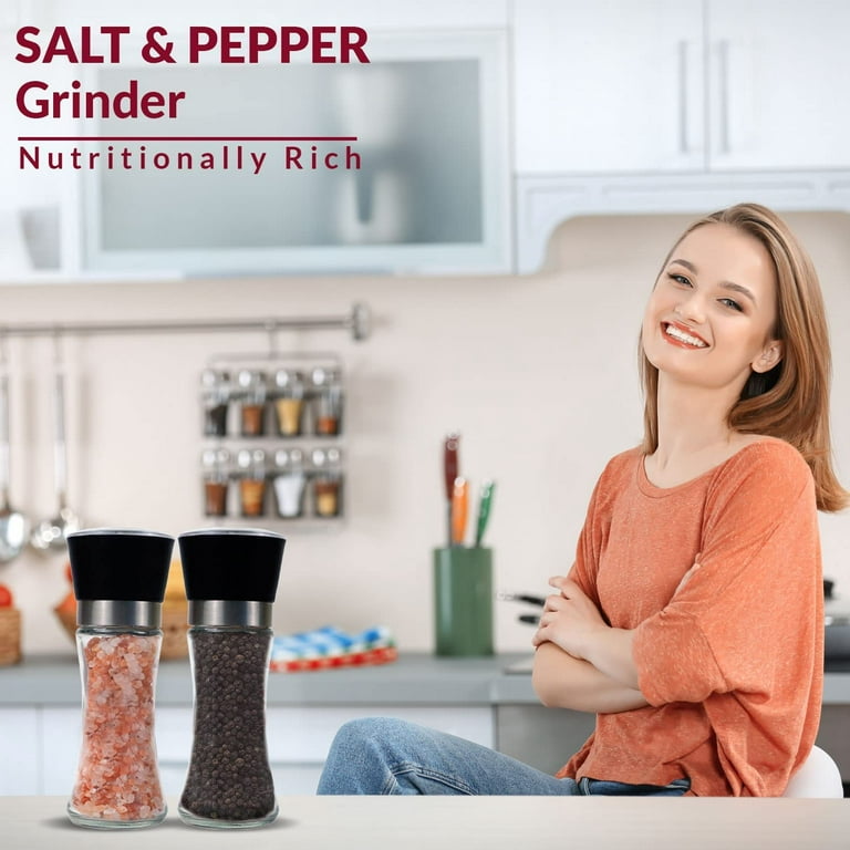 Stainless Steel Salt and Pepper Grinder Set -Tall Shaker, Adjustable  Coarseness, Refillable -Sea Salt, Black Peppercorn Mill