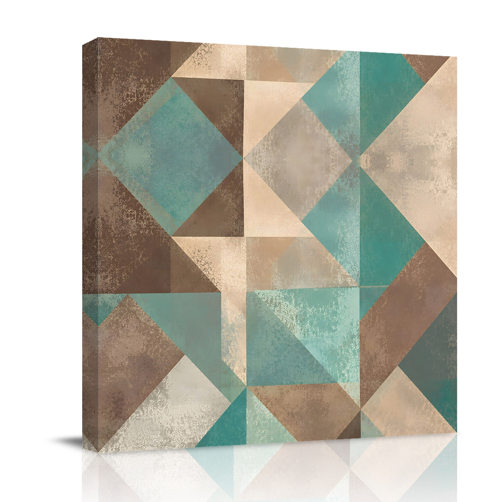 Canvas Wall Art Geometric Abstract Framed Canvas Prints for Bathroom Kitchen Green Brown Modern Angled Block Gallery Wrapped Wall Decor for Home Office Gifts 10 x10 Ship Next Day