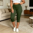 thumbnail image 5 of Mifsaly Capris Pants for Women Plus Size High Waisted Yoga Capris Side Slit Hem Workout Running Stretchy Cropped Leggings Army Green,XXL, 5 of 8