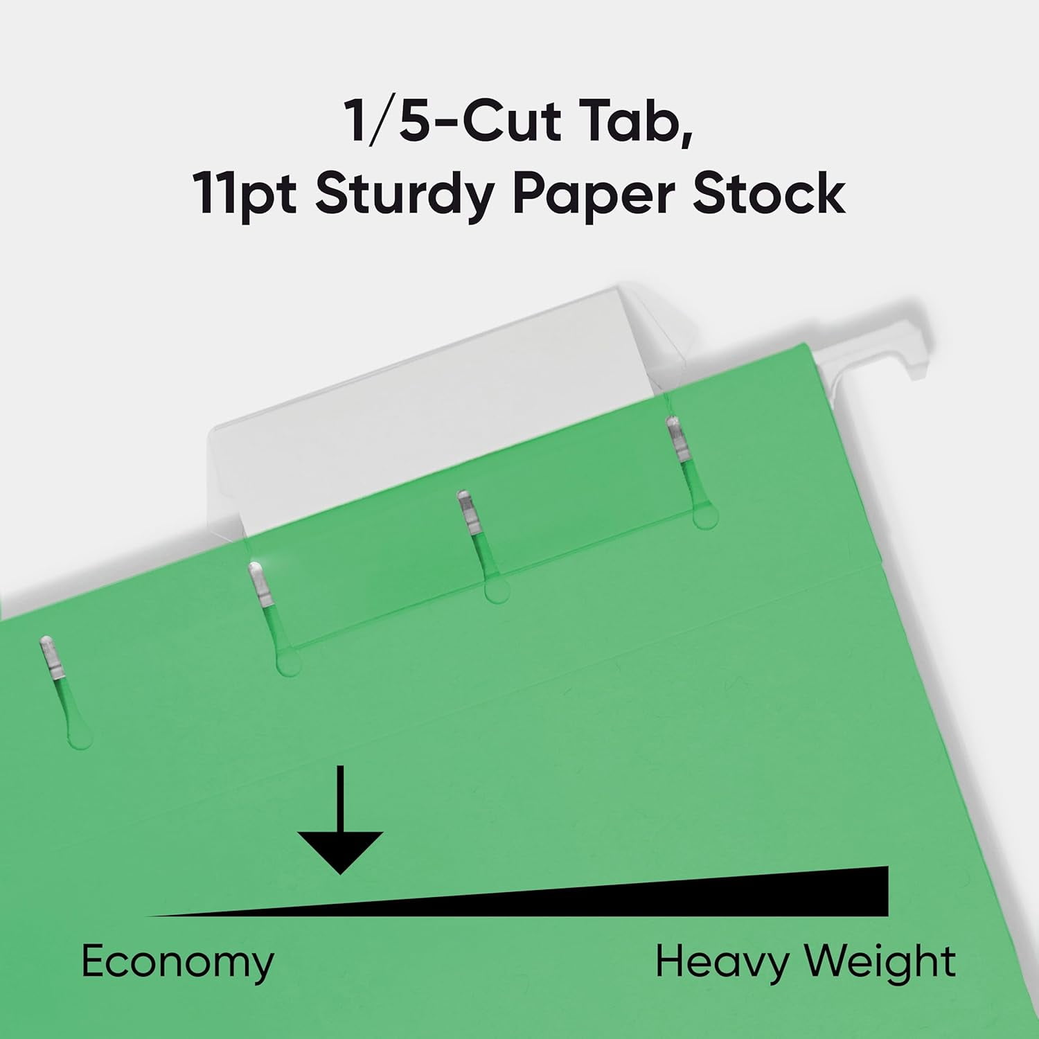 Standard Hanging File Folders, 25 Count, Green, 1/5-Cut Adjustable Tabs, Letter Size (64061)