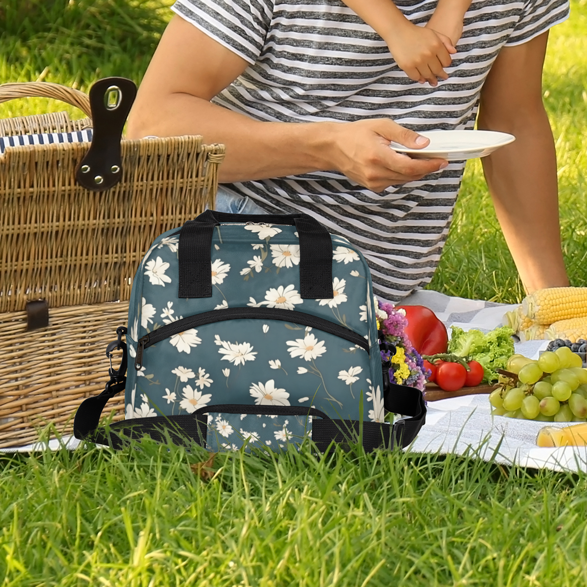Herdesigns Daisy Insulated Lunch Bag for Women Men Adults Large Reusable Lunch Box Daisy Flower Leakproof Cooler Tote Bags with Adjustable Shoulder Strap