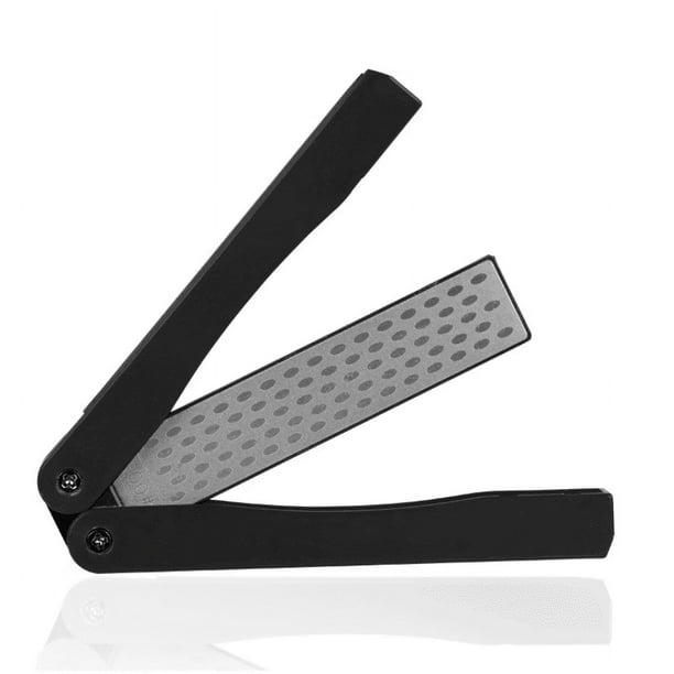 Afilador de cuchillos negro, afilador de diamante plegable con piedra de afilar de doble grano, grano grueso/extra fino 400/600 para afilar herramientas de cocina, jardín y exteriores
