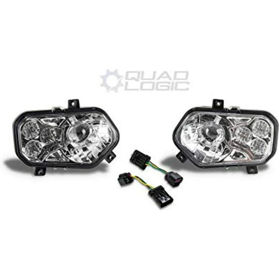 Polaris Scrambler 850 1000 RZR 800 900 Chrome LED Headlights & Adapter Harnesses