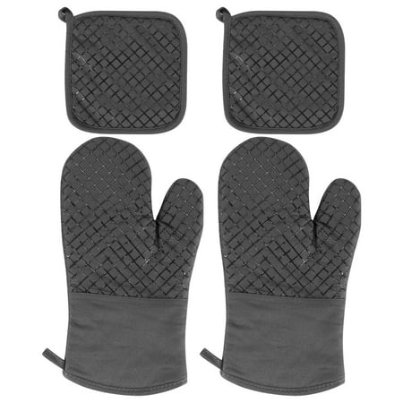 

Oven Mitts and Pot Holders Sets Resistant and Silicone Gloves with Kitchen Towels Non-Slip Surface & Recycled Cotton