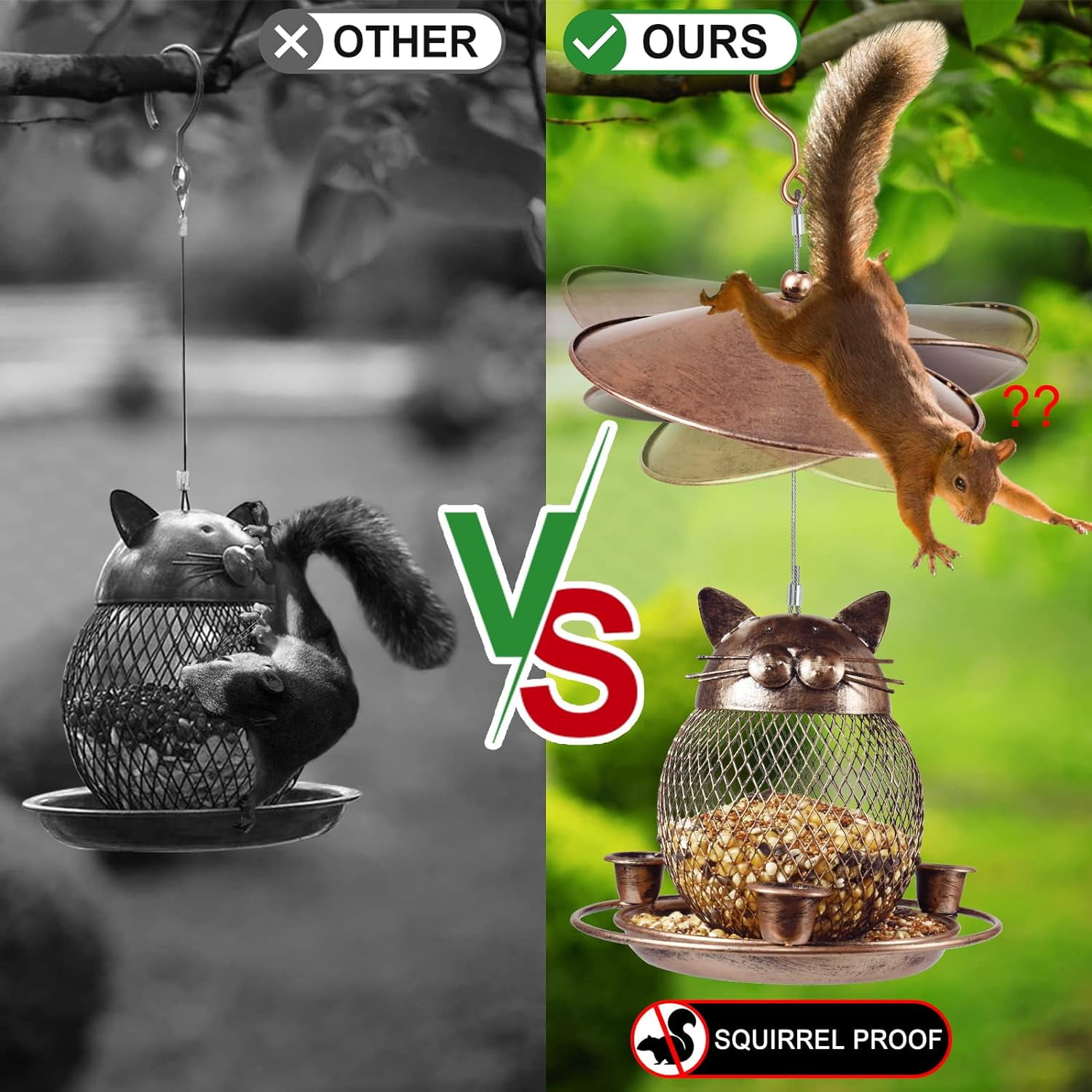 IWNTWY Metal Hanging Bird Feeder, Cat Shaped Wild Birdfeeder for Outside Garden Yard