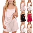 thumbnail image 1 of Tranfacy Vêtements d'Été pour Filles Couleur Unie Col Rond Sans Manches Haut Mode avec Short Tenue d'Intérieur Décontractée Ensemble 2 Pcs, 1 of 7