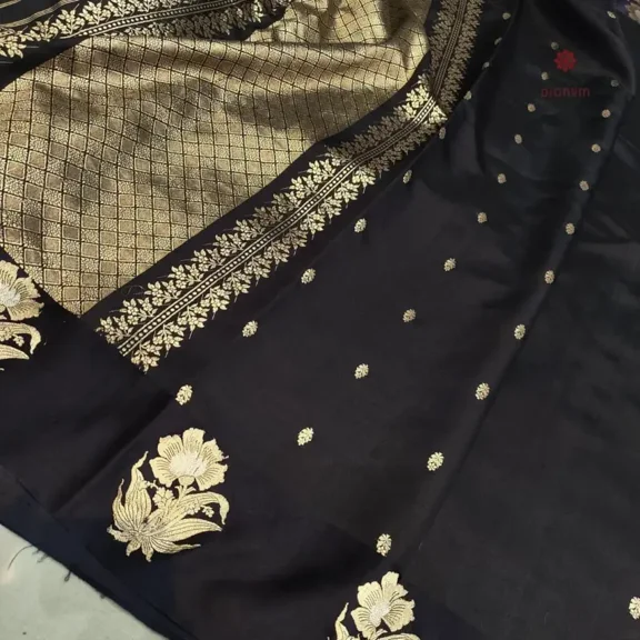 Black Handloom Pure Mango Katan Silk Banarasi Saree