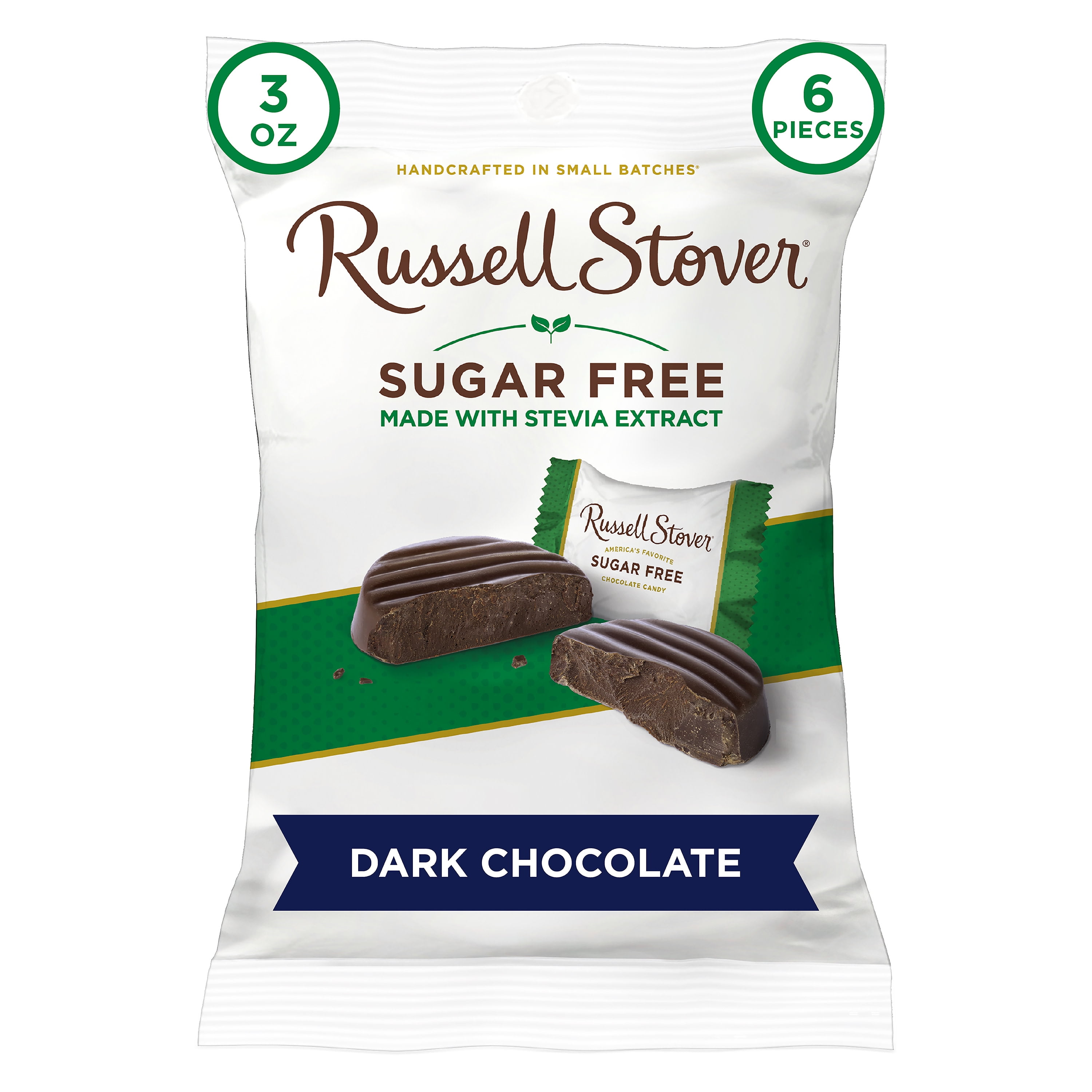 Russell Stover Sugar Free Dark Chocolate with Stevia, 3 oz. Bag