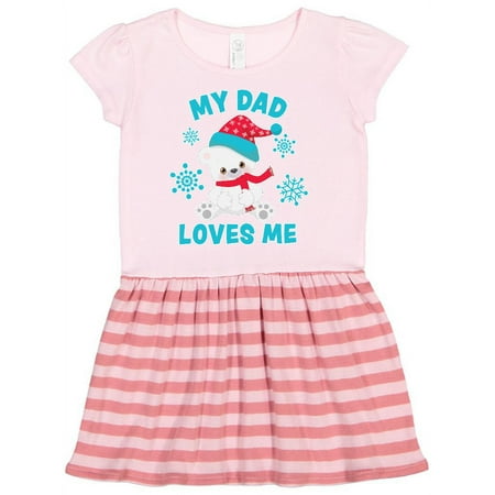 

Inktastic Polar Bear My Dad Loves Me in Santa Hat with Snowflakes Gift Toddler Girl Dress